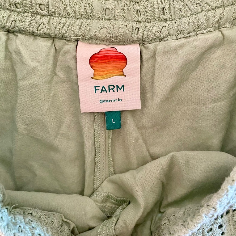 Farm Rio Pineapple Eyelet Shorts Green Drawstring Pockets Scalloped Hem L EUC - Picture 5 of 14